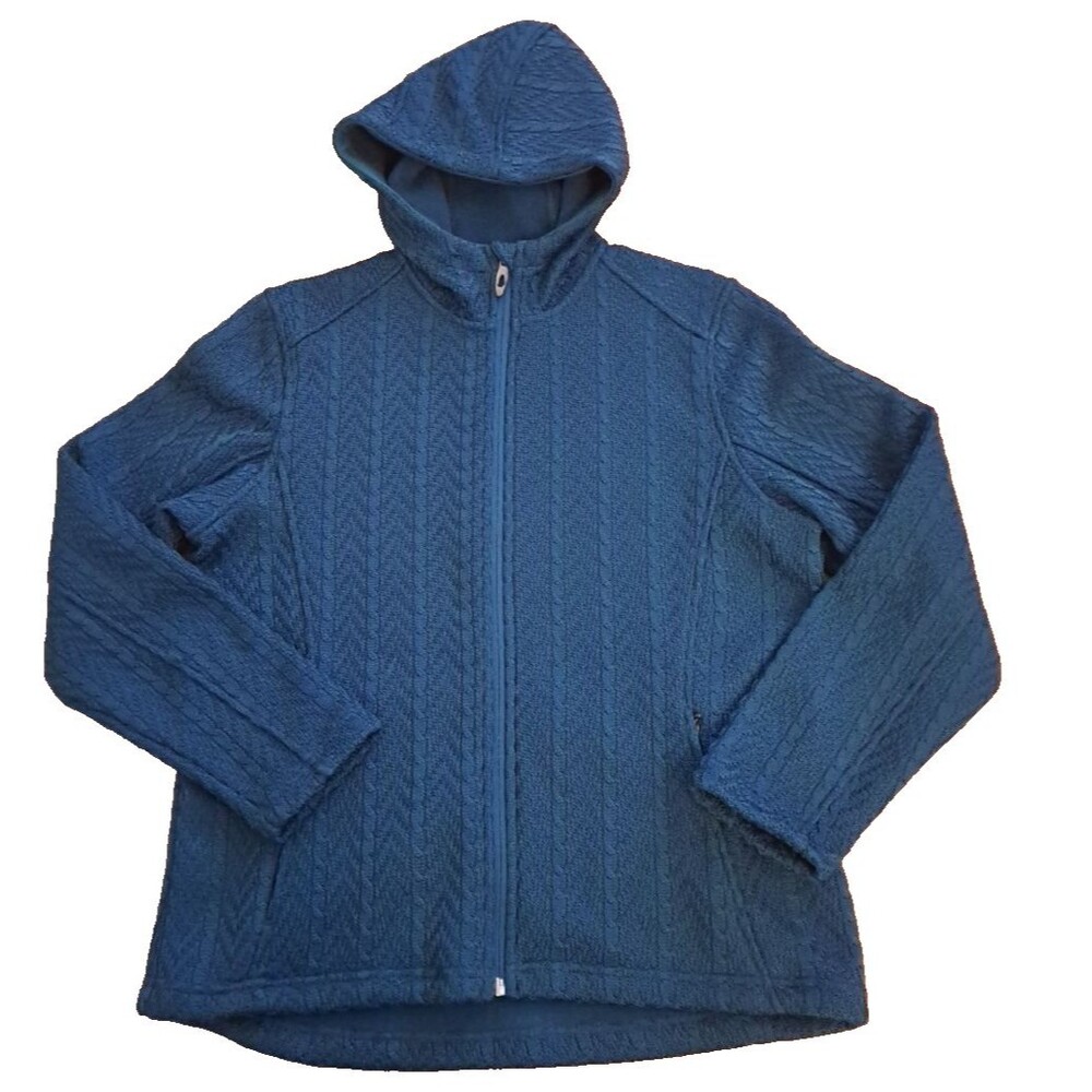 Womens Polar King Jacket Teal Bonded Fleece Hooded Full Zip Pockets Large